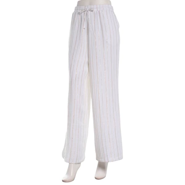 Juniors No Comment Lurex Stripe Pull On Pants With Braid String