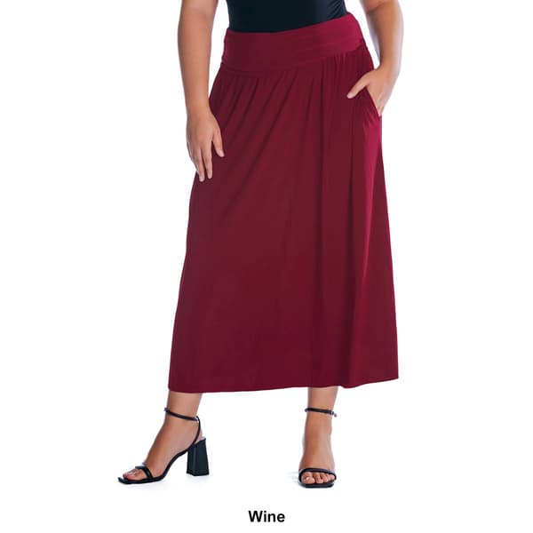 Plus Size 24/7 Comfort Apparel Foldover Waist A-Line Maxi Skirt