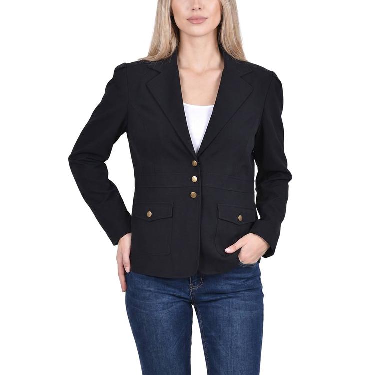 Petite NY Collection Long Sleeve Button Solid Scuba Crepe Jacket