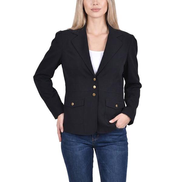 Petite NY Collection Long Sleeve Button Solid Scuba Crepe Jacket