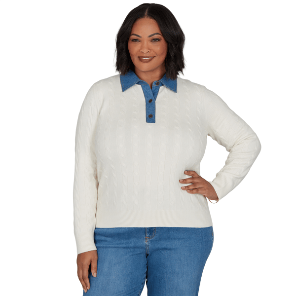 Plus Size Ruby Rd. Game of Luxe Long Sleeve Cable Knit Sweater