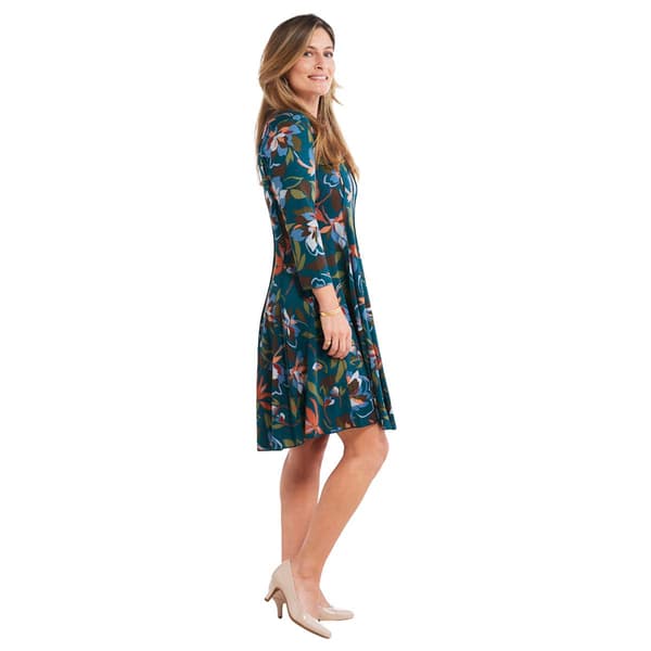 Petite Sami & Jo 3/4 Sleeve Seamed Panel Fit & Flare Dress