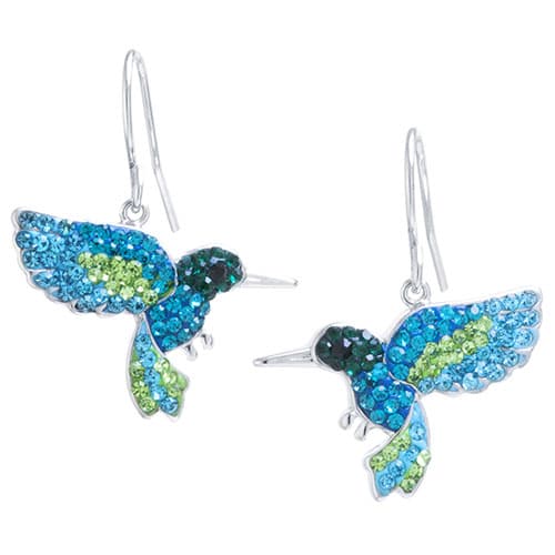 Fine Silver Plated Crystal Pave Hummingbird Drop Earrings