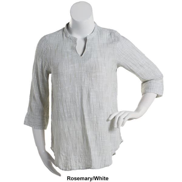 Womens Erika 3/4 Sleeve Pinstripe Split Neck Tunic