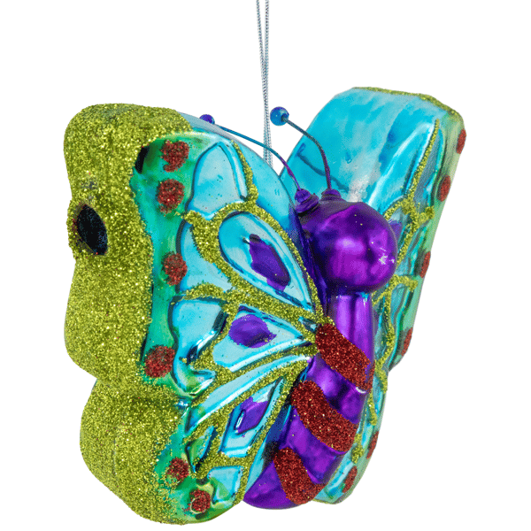 Northlight 4.5in. Blue & Pink Butterfly Glass Christmas Ornament