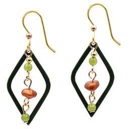 Silver Forest Diamond-Shaped Earrings with Bead Chains