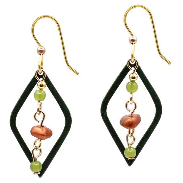 Silver Forest Diamond-Shaped Earrings with Bead Chains - image 