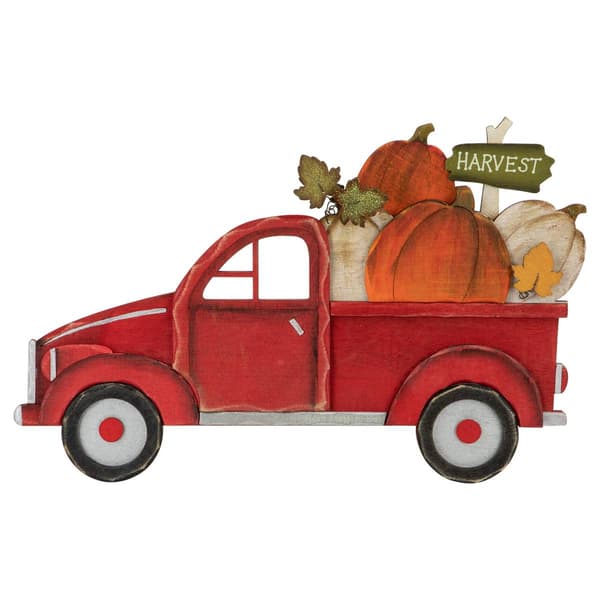 Northlight Seasonal 14in. Red Truck With Pumpkins Decor - image 