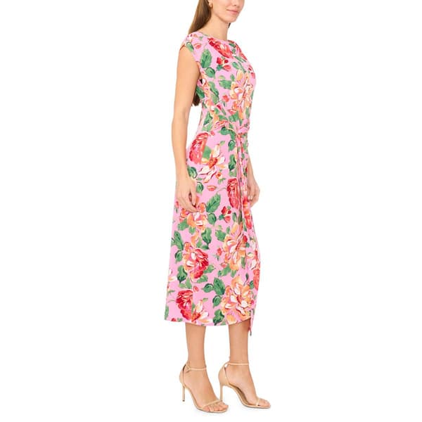 Womens MSK Cap Sleeve Floral Sheath Midi Dress
