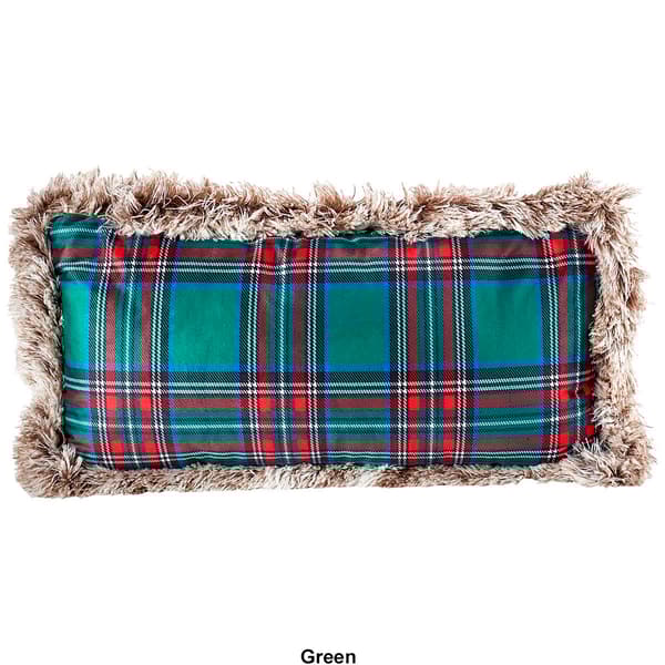 Plaid w/ Fur Trim Decorative Pillow - 20x10