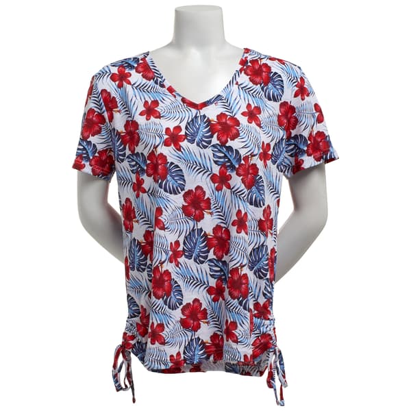 Womens Erika Short Sleeve Tropical Side Tie V-Neck Tee