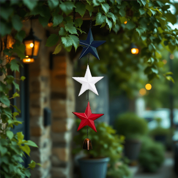 Northlight Metal Stars and Bell Hanging Patriotic Wind Chime - image 
