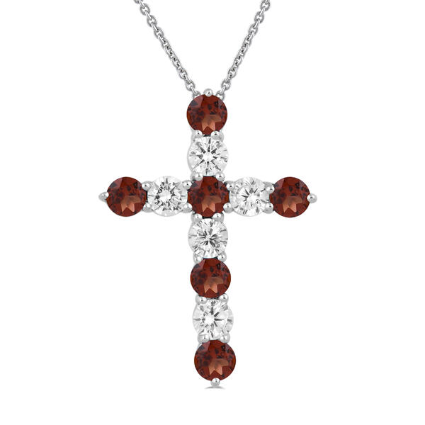 Gemstone Classics&#40;tm&#41; Created White Sapphire & Garnet Cross Necklace - image 