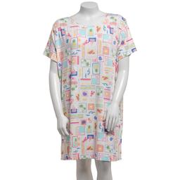 Plus Size Jaclyn Short Sleeve Tropical Scoop Neck Nightshirt