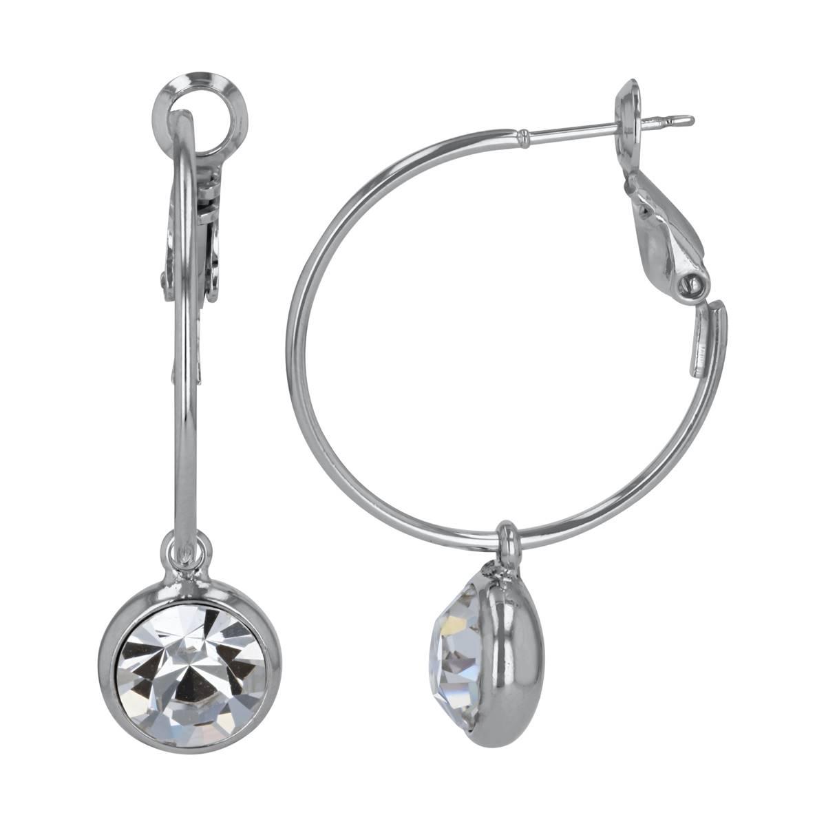 Crystal Colors Silver Plated Hoop & Clear Crystal Drop...