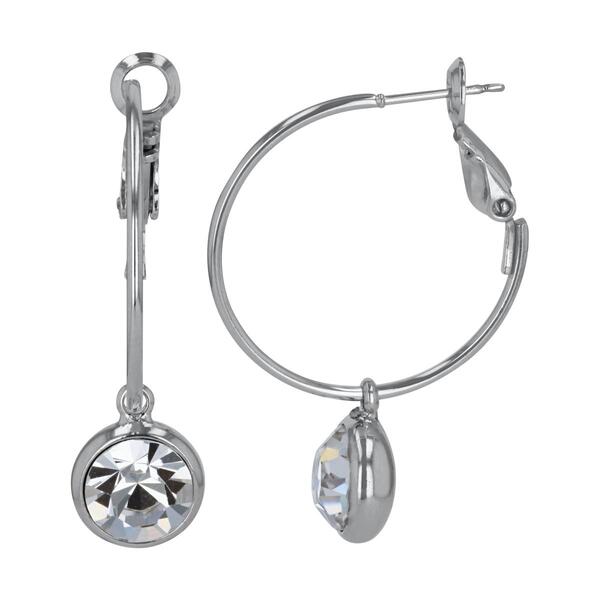 Crystal Colors Silver Plated Hoop & Clear Crystal Drop Earrings - image 