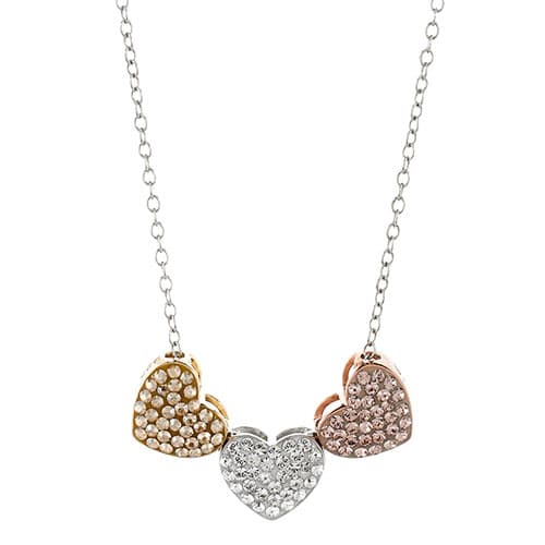 Sterling Silver Tri-Color Crystal Hearts Necklace - image 