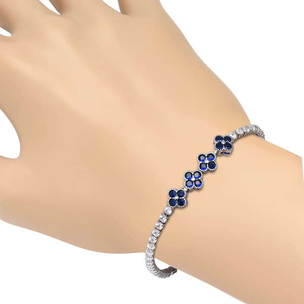 Saffron Blue CZ Blossom Accent Tennis Bracelet
