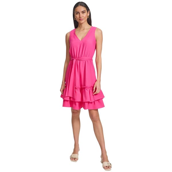 Womens Calvin Klein V Neck Sleeveless A Line Ruffle Hem Dress Boscov s