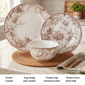 222 Fifth Adelaide Brown on White Porcelain 12pc. Dinnerware Set - image 3