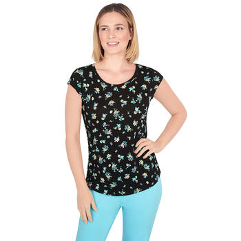 Womens Emaline Key Items Cap Sleeve Floral Scoop Knit Blouse - Boscov's
