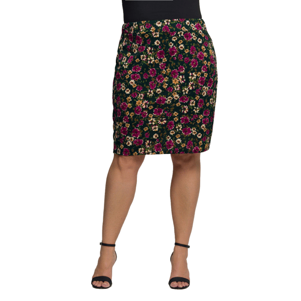 Plus Size 24/7 Comfort Apparel Floral Pencil Knee Length Skirt - image 