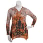 Womens OneWorld Pumpkin Charge Split V-Neck w/Pintucks Tee - image 2