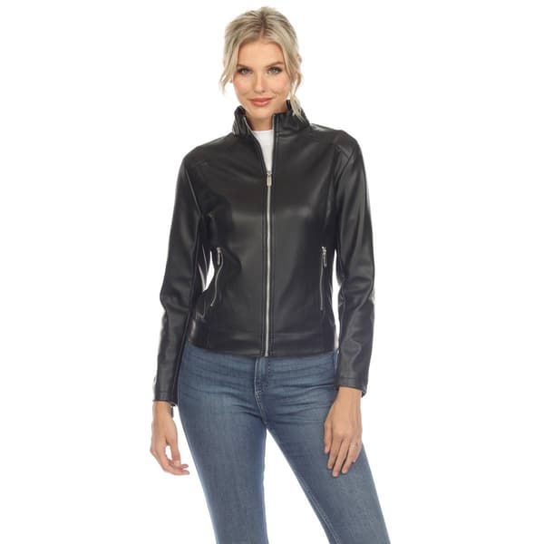 Womens White Mark Classic Biker Faux Leather Jacket - image 