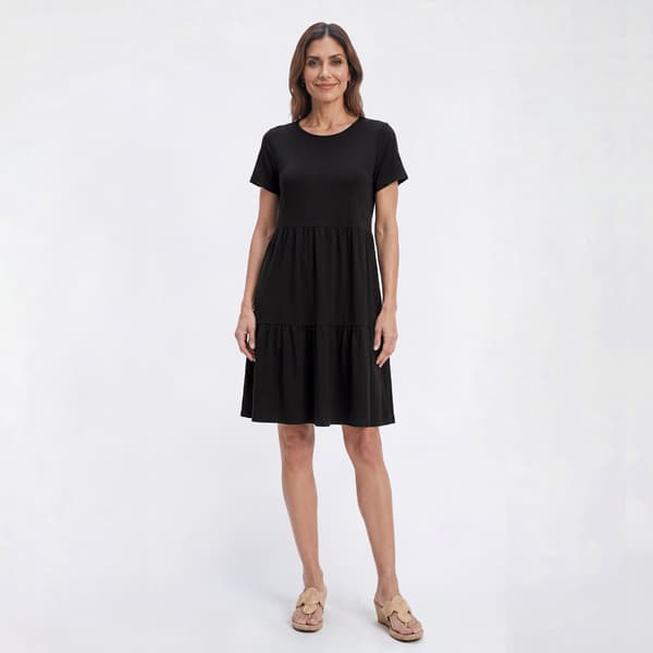 Petite Architect(R) Short Sleeve Solid Tiered A-Line Dress - image 