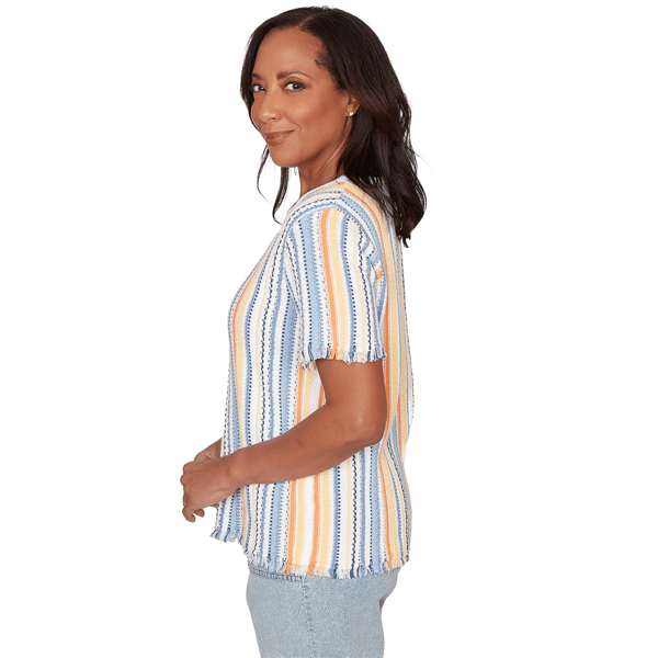 Womens Alfred Dunner Out Of The Blue Fringe Stripe Sweater