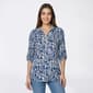 Womens Notations 3/4 Sleeve 2-Pocket Zip Ikat Jacquard Blouse - image 1