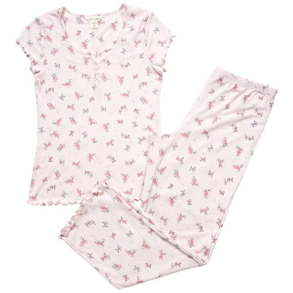 Womens Laura Ashley® Short Sleeve Rose Bouquets Pajama Set - image 