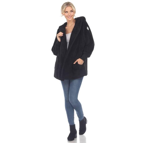 Womens White Mark Plush Hooded Cardigan With Pockets