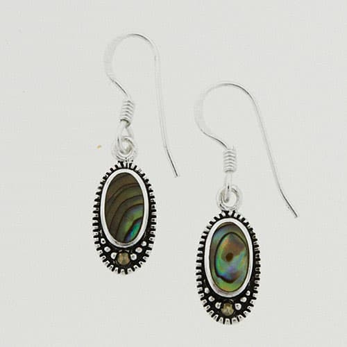 Marsala Silver Plated Marcasite & Paua Shell Drop Earrings - image 