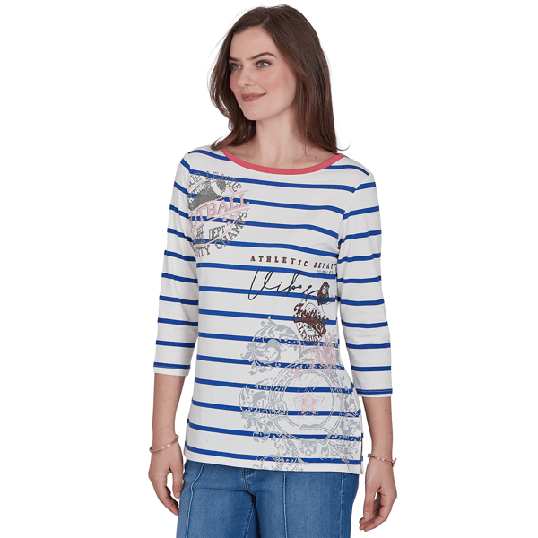 Womens Ruby Rd. Must Haves II 3/4 Sleeve Varsity Stripe Tee