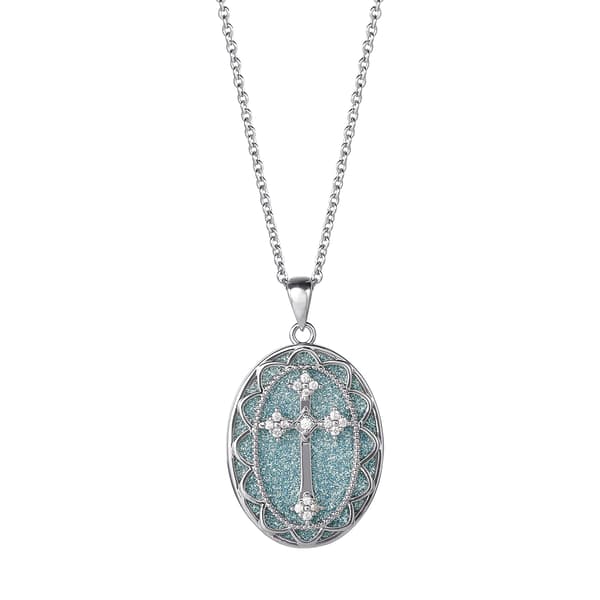 Silver Plated Brass Glitter &amp; Cubic Zirconia Cross Pendant - image 