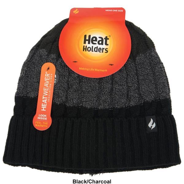 Mens Heat Holders® 3-Tone Cable Knit Roll Up Hat