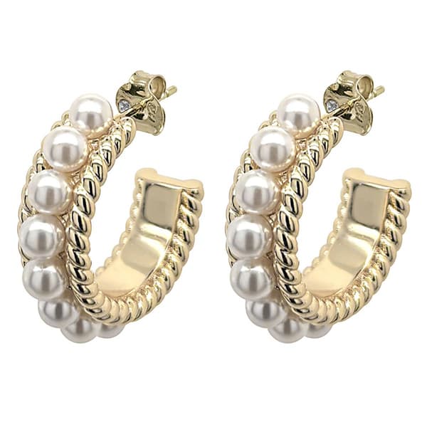 Marsala 14kt. Gold Plated Pearl Hoop Earrings - image 