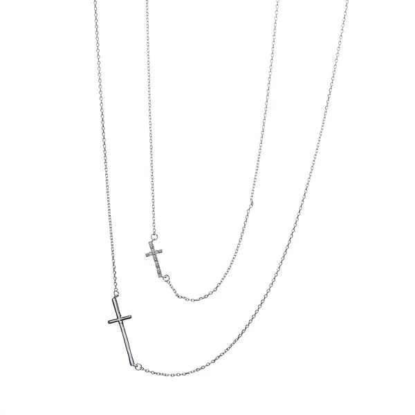 Inspirational Cross Duo Cubic Zirconia Pendant Necklace - image 