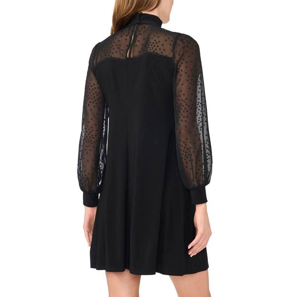 Womens MSK Long Sleeve Mock Neck Clip Dot A-Line Dress