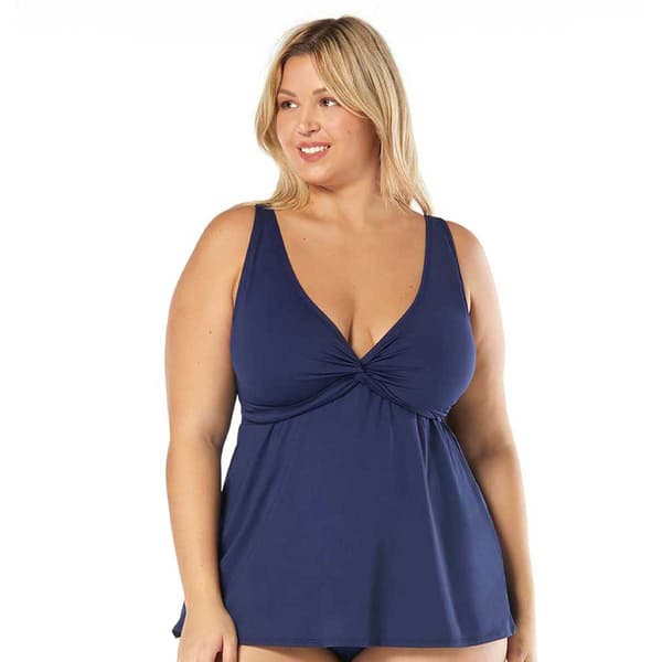 Plus Size Beach House Twist Front Underwire Tankini Swim Top - image 
