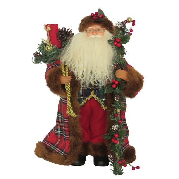 Santa's Workshop 15in. Christmas Plaid Santa Figurine - image 