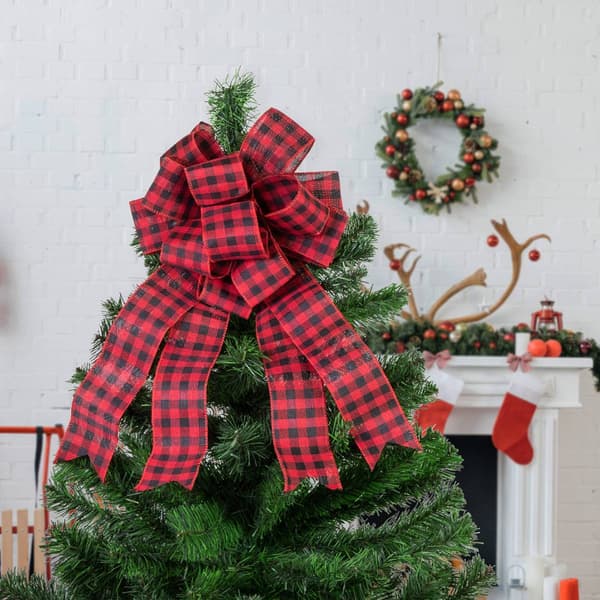 Northlight Seasonal 19in. Buffalo Plaid Christmas Bow Tree Topper