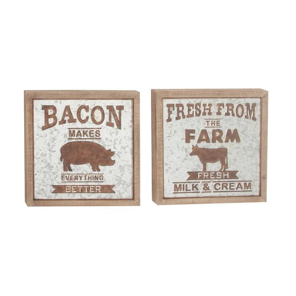 9th & Pike(R) Framed Cow and Pig Farmhouse Wall Signs - Set of 2