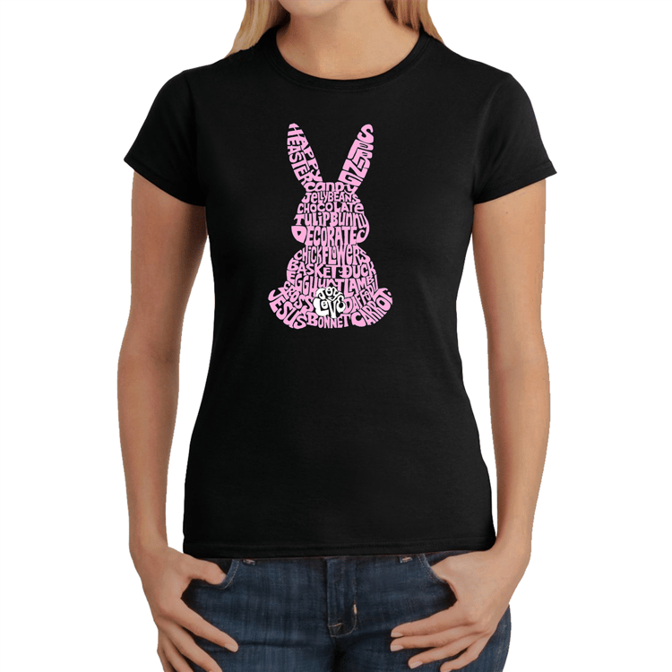 Womens LA Pop Art Easter Bunny Word Art T-Shirt