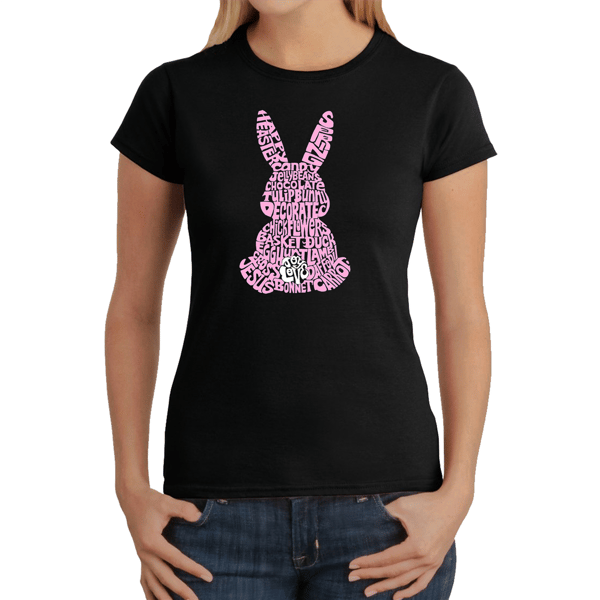 Womens LA Pop Art Easter Bunny Word Art T-Shirt