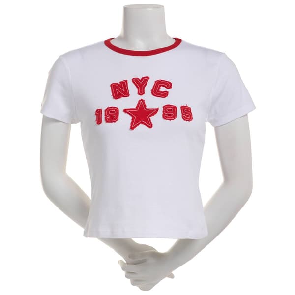 Juniors No Comment NYC Twill Applique Baby Tee