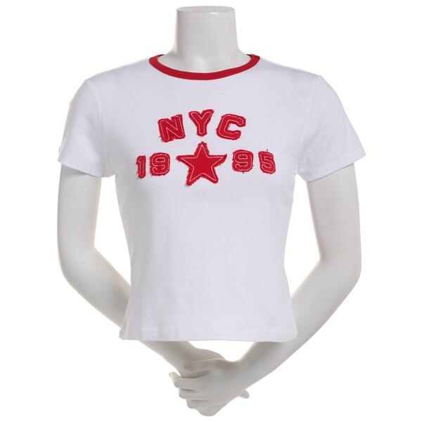Juniors No Comment NYC Twill Applique Baby Tee - image 