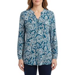 Womens Cure 3/4 Sleeve 2 Pocket 1/2 Zip Print Ity Top - Paisley