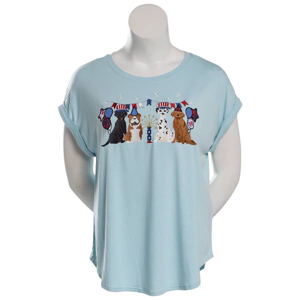 Plus Size Tru Self Short Sleeve Embroidered Patchwork Dog Tee - image 